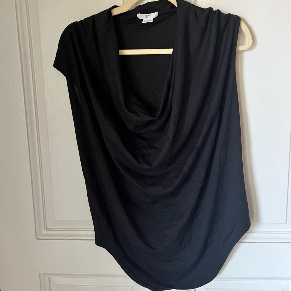 Designer Helmut Lang loose cowl neck stretchy sleeveless top
